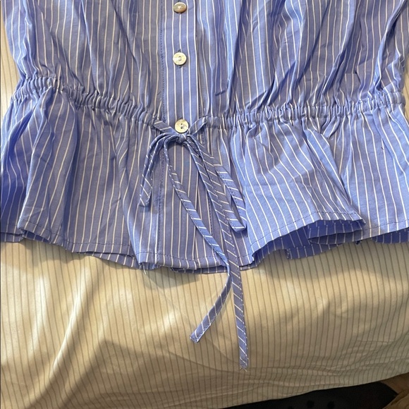 H&M Striped Blue Ruffle Blouse - Picture 3 of 7